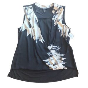 Alfani Black/Flowered Layered Sleeveless Blouse